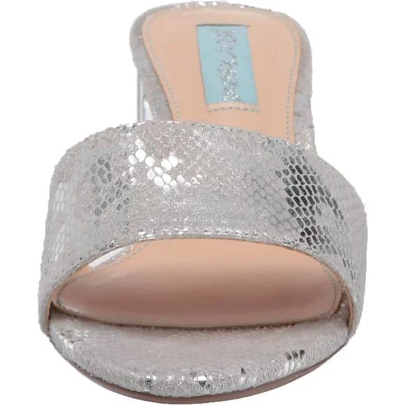 NEW Blue by Betsey Johnson Silver Snake Faux Leather Clear Heel Mule Sandals 8.5 - Picture 5 of 7